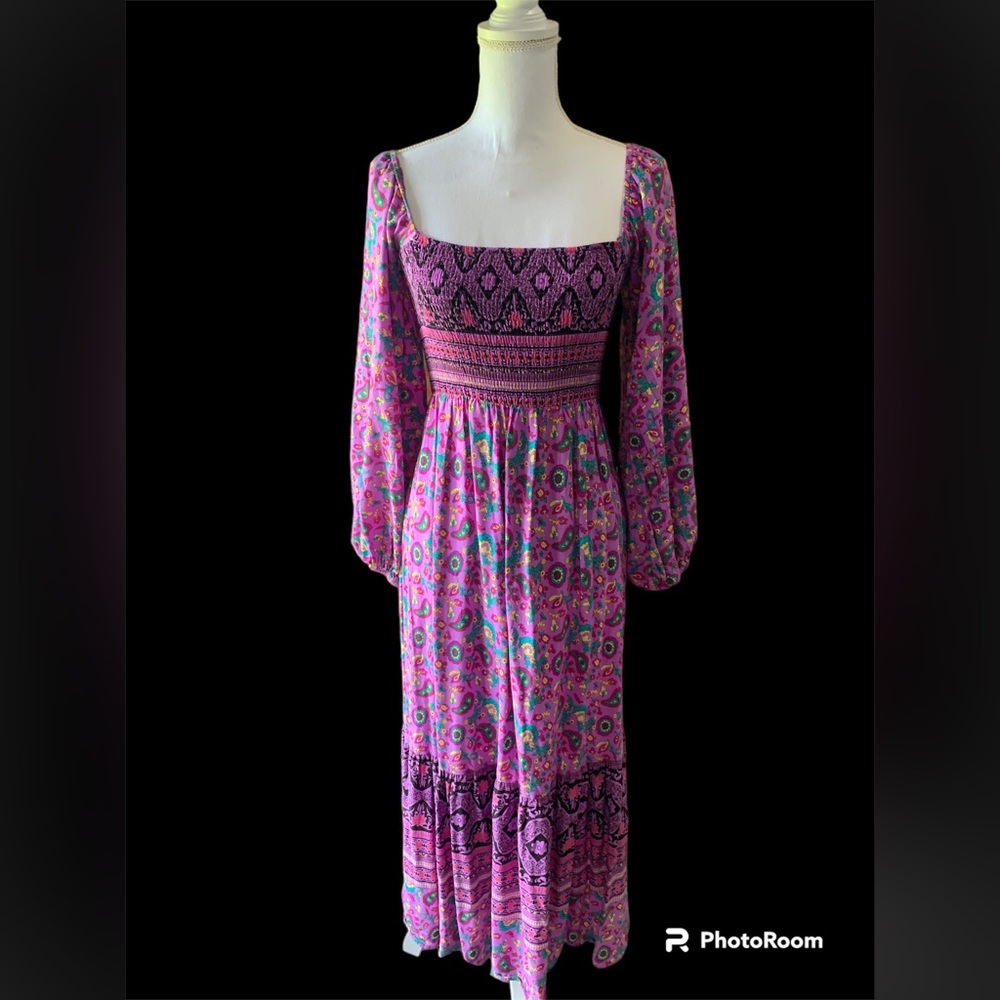 Rusttydustty Paisley Print Lantern Sleeve Maxi Dress Size Small